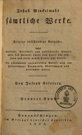 Winckelmann's Werke, 9. Welcher die Briefe Winckelmanns von 1747-1761 enthält