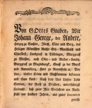 Der Churfürstlichen Sächßischen Residentz-Stadt Dreßden Statuta und Stadt-Recht