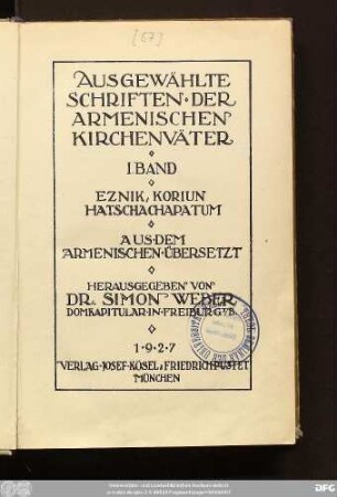 Bd. 1: Eznik, Koriun, Hatschachapatum