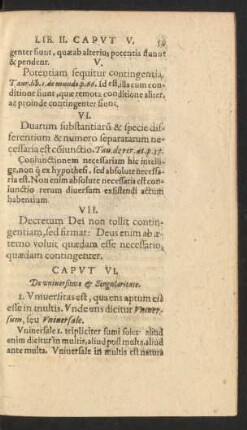 Caput VI. De universitate et Singularitate.