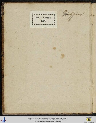 [Vorderer Spiegel] Exlibris von Aloys Lorenz; Besitzvermerk von Franz Karl Grieshaber.