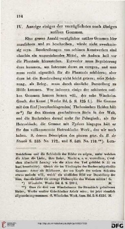 IV: Anzeige einiger der vorzüglichsten noch übrigen antiken Gemmen