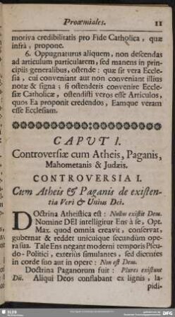 Caput I. Controversiae cum Atheis, Paganis, Mahometanis & Judaeis