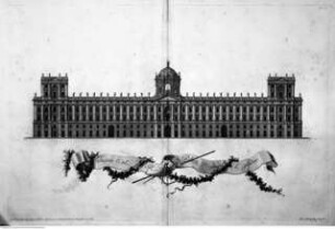 Dichiarazione dei disegni del Reale Palazzo di Caserta ..., Tav. VI: Aufriss der Gartenfassade
