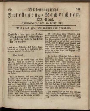 XXI. Stück. Sonnabends: den 25. May 1793.