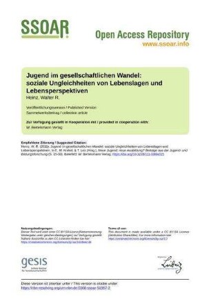Jugend im gesellschaftlichen Wandel: soziale Ungleichheiten von Lebenslagen und Lebensperspektiven