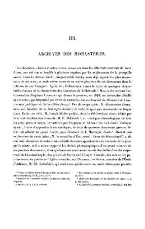 III. Archives des monastères.