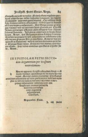 In Epistolam Petri Secundam Argumentum ...