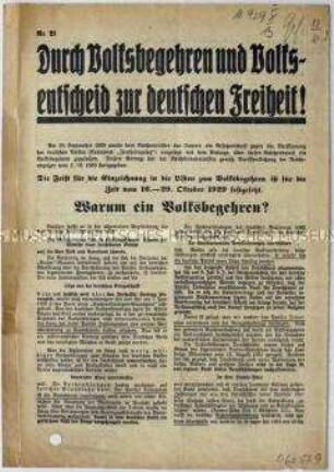 Aufruf des Reichsausschusses für das Deutsche Volksbegehren zur Teilnahme am Volksbegehren gegen den Young-Plan 1929