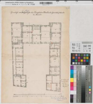 Münster (Münster) Appellationsgericht (Oberlandesgericht) Grundriß 1. Stock 1879 1 : 140? 52 x 36 Zeichnung Hauptner Studienfonds Münster Nr. 11032