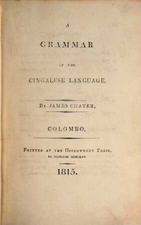 A grammar of the Cingalese language