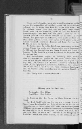 Sitzung vom 28. Juni 1881