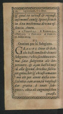 VI. Oratiun per ls' Subgietts.