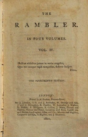 The rambler. 4. 1801 = 1751, 28. Sept. - 1752, 14. März = Nr. 160 - 208