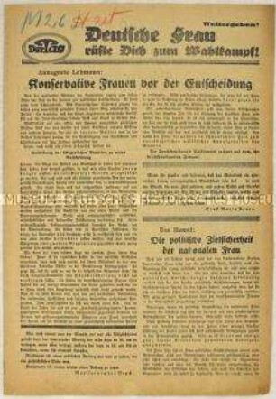 Konservative Propagandaschrift zur Reichstagswahl 1930 mit Ausrichtung auf die Frauen