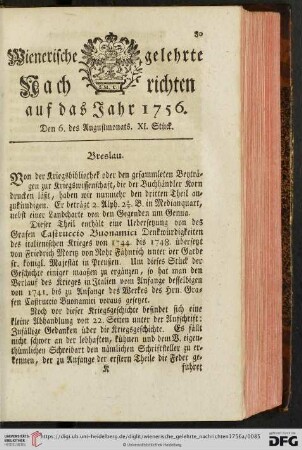 Den 6. des Augustmonats. XI. Stück