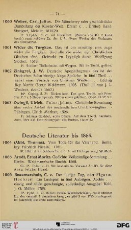 Deutsche Literatur bis 1865 (Nr. 1064 - 1114)