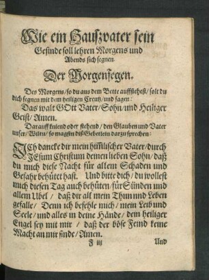 Wie ein Haußvater sein Gesinde soll lehren Morgens und Abends sich segnen.