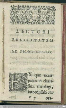 Lectori Felicitatem