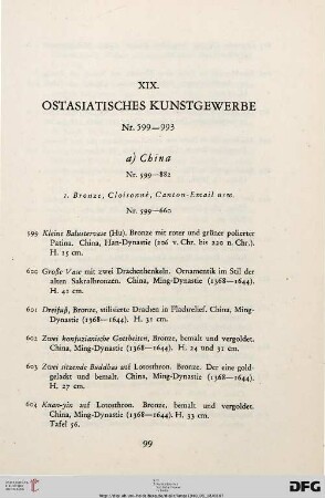 1. Bronze, Cloisonné, Canton-Email usw. (Nr. 599-660)