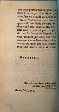 Lettre en réponse à Messieurs du parlement de Rennes