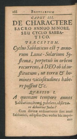 Caput III. De Charactere Sacro Annuo Minore, Seu Cyclo Sybbatico.