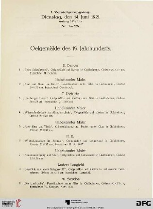 I. Versteigerungstag (Nr. 1-326)