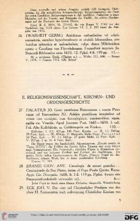 II. Religionswissenschaft, Kirchen- und Ordensgeschichte (Nr. 27-58)