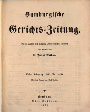 Hamburgische Gerichts-Zeitung. 1, 1. 1861