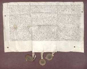 Erbhuldigungsrevers der Stadt und des Amtes Ettlingen gegen die Vormünder des Markgrafen Philipp II. von Baden-Baden als dessen Leibeigene