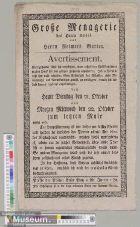 Große Menagerie des Herrn Rossi