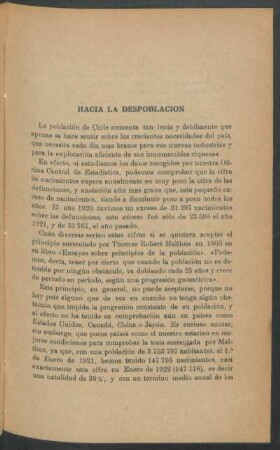 Hacia la despoblación