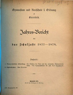 Jahresbericht : über das Schuljahr .... 1877/78