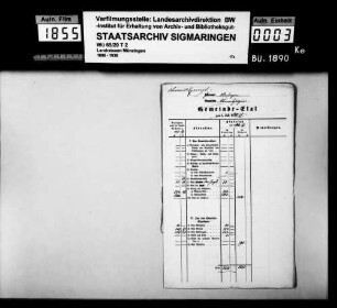 Gemeindeetat in Oberwilzingen (Teilgemeinde von Hayingen)