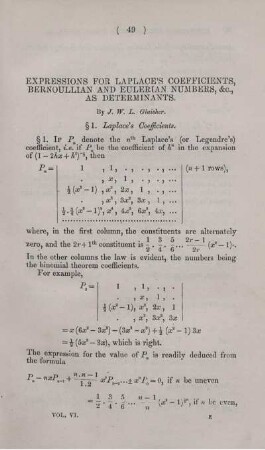 Expressions for Laplace's coefficients, Bernoulian and Eulerian numbers, &c., as determinants.