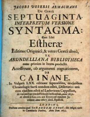 De Graeca septuaginta interpretum versione syntagma