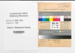 Entnazifizierung Margarete Sibylle Giesen , geb. 17.08.1896 (Kontoristin)