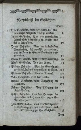Verzeichniß der Geschichten.