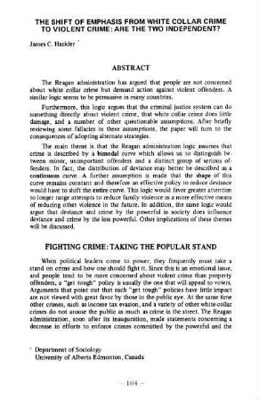 104-118, The shift of emphasis from white collar crime to violent crime: are the two independant?