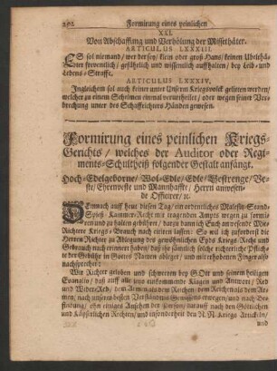 Formirung eines peinlichen Kriegs-Gerichts/ welches der Auditor oder Regimetns-Schultheiß folgender Gestalt anfängt.