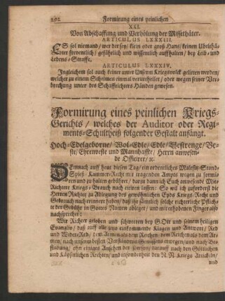Formirung eines peinlichen Kriegs-Gerichts/ welches der Auditor oder Regimetns-Schultheiß folgender Gestalt anfängt.