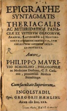 Epigraphe syntagmatis theriacalis