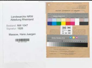Entnazifizierung Hans Juergen Von Massow , geb. 19.02.1906 (Ingenieur)