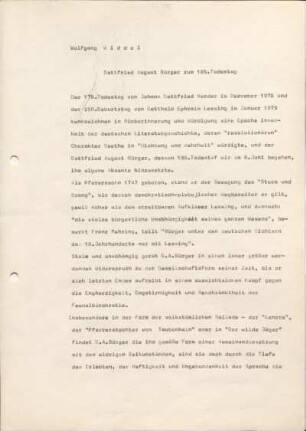 [W186a]: Gottfried August Bürger zum 185. Todestag