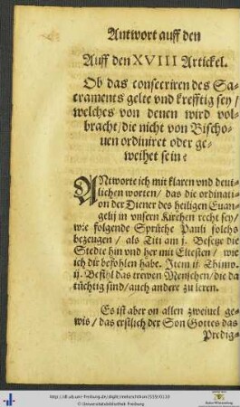 Auff den XVIII. Artickel