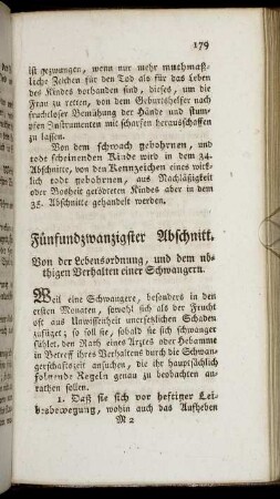 Fünfundzwanzigster Abschnitt. Von der Lebensordnung, und dem nöthigen Verhalten einer Schwangern.