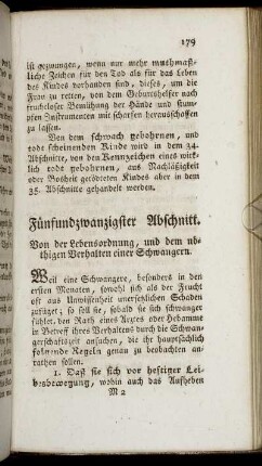 Fünfundzwanzigster Abschnitt. Von der Lebensordnung, und dem nöthigen Verhalten einer Schwangern.