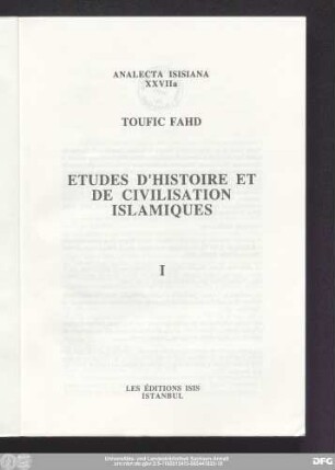 1: Etudes d'histoire et de civilisation islamiques