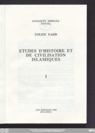 1: Etudes d'histoire et de civilisation islamiques