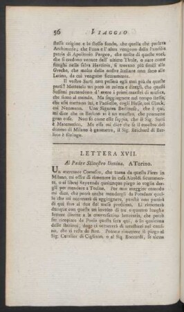 Lettera XVII. Al Padre Silvestro Denina. A Torino